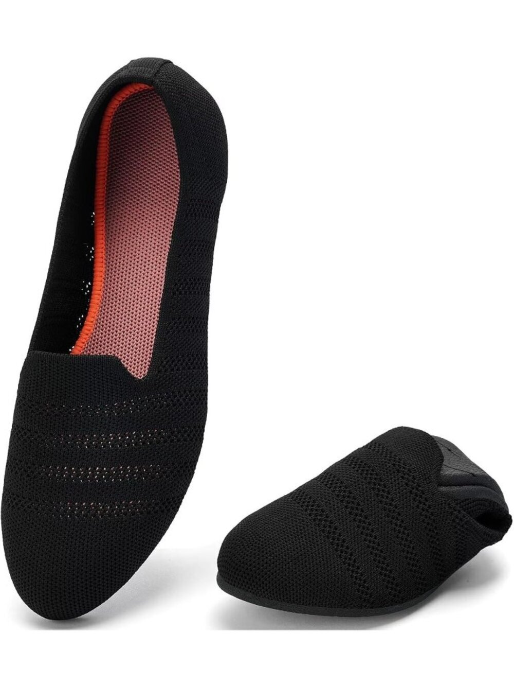 Women's Black Orange 1 Ballet Flat Knit Round Toe Textile Slip On Walking Shoes